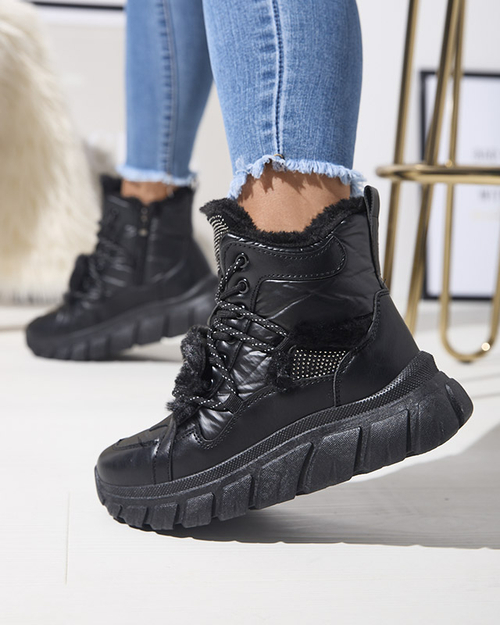 Чорні снігоступи з екошкіри з цирконами Armof - Взуття