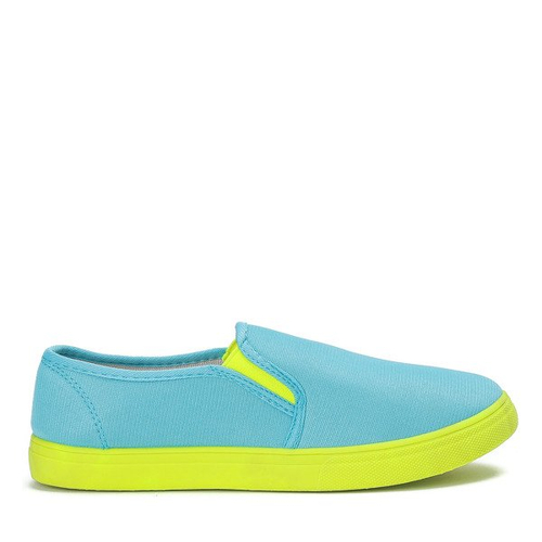 Jasnoniebiesko-neonowe trampki slip on  - Obuwie