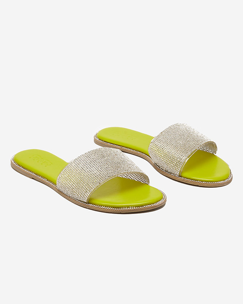 Зелені жіночі шльопанці зі стразами Verina