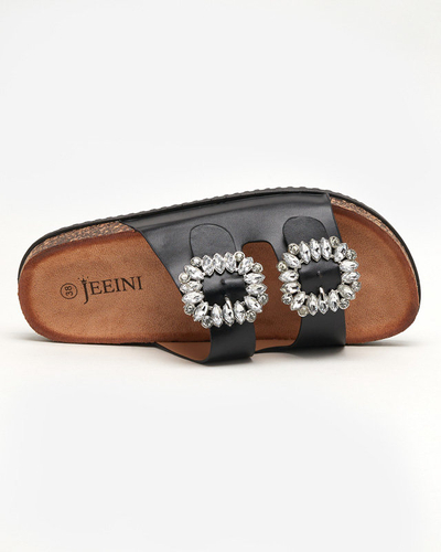 Černé dámské pantofle se sponami Oterina - Obuv