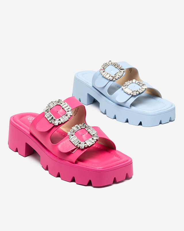 Tmavě růžové dámské pantofle se zirkonovými ozdobami Sadoh- Footwear