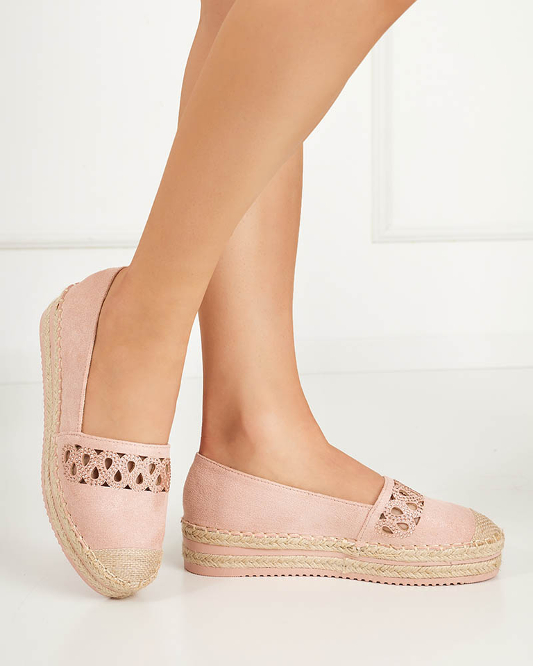 OUTLET Růžové dámské slip on espadrilky s kubickou zirkony Wexy - Boty