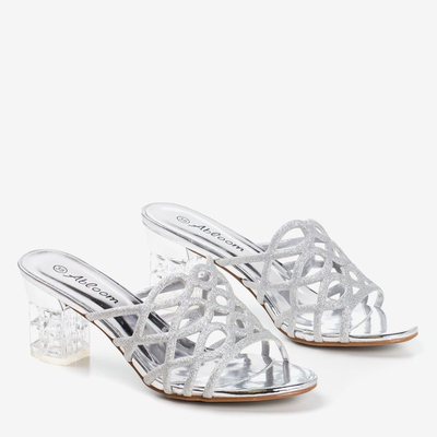 Срібні тапочки на вищій прозорій стійці Попелюшки - Взуття