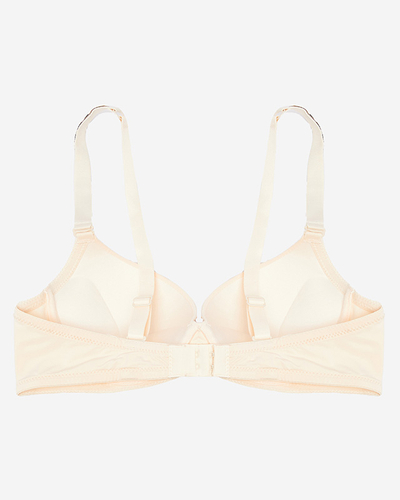 Гладкий бежевий бюстгальтер пуш-ап з декорованими бретелями - Нижня білизна