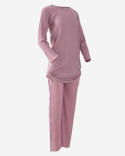 Темно-рожевий смугастий жіночий бавовняний комплект - Одяг