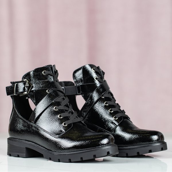 Černé lakované kotníkové boty Ivone - Boty 1