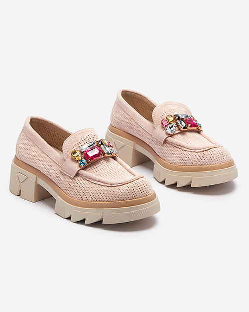 Світло-рожеві ажурні жіночі мокасини з декором Bokkso- Footwear