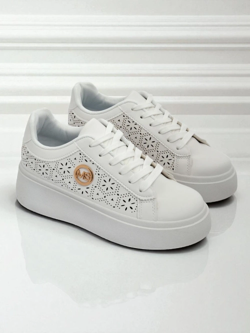 Жіночі снікерси Aelia Royalfashion на платформі білі ажурні ecru