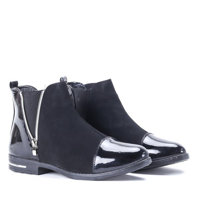 Czarne botki zamsz/skóra ekologiczna - Obuwie