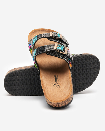 Чорні жіночі тапочки з різнокольоровими камінчиками Dusana - Взуття