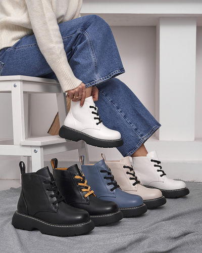 Černé dámské kozačky z ekokůže na pevné podrážce Getys - Obuv