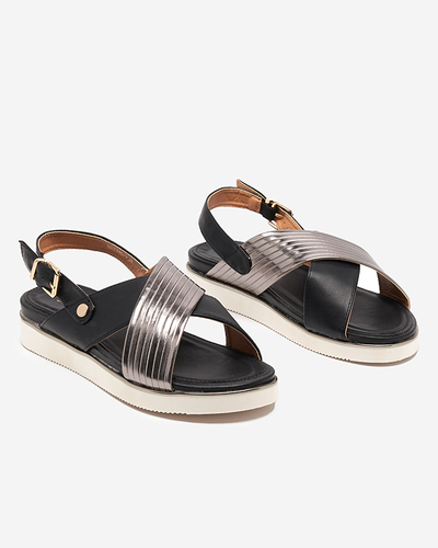 OUTLET Чорні жіночі босоніжки зі сріблястим поясом Gerii- Shoes