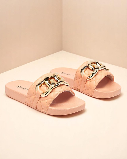 Жіночі коралові стьобані босоніжки із золотим ланцюжком Eteris - Взуття