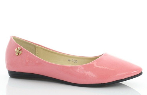 Różowe, lakierowane balerinki - Obuwie