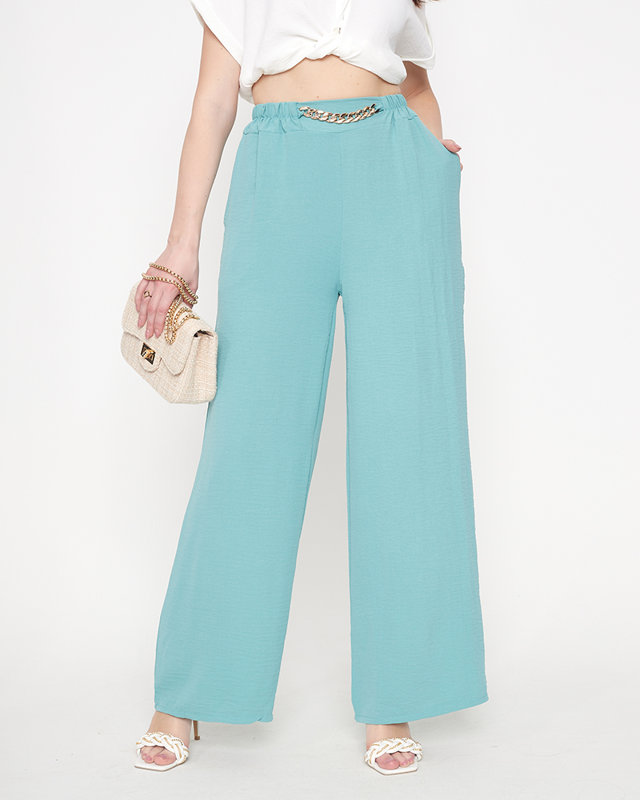 Dámské zelené široké palazzo kalhoty s řetízkem - Oblečení