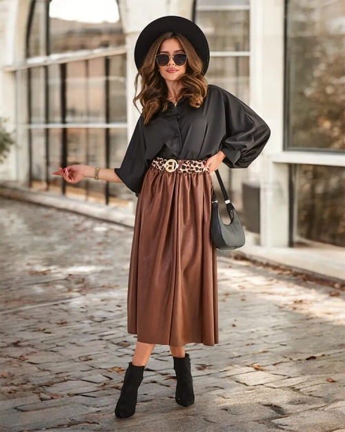 Жіноча спідниця-міді RoyalFashion з еко-шкіри