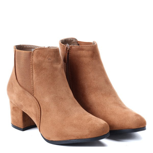 Brązowe botki na słupku Lina- Obuwie
