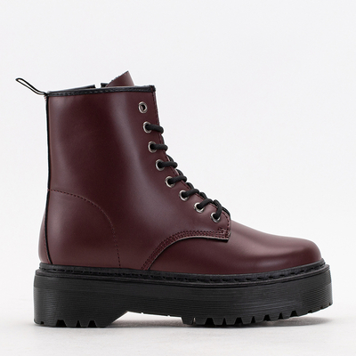 Бордові жіночі черевики на масивній підошві Lesya