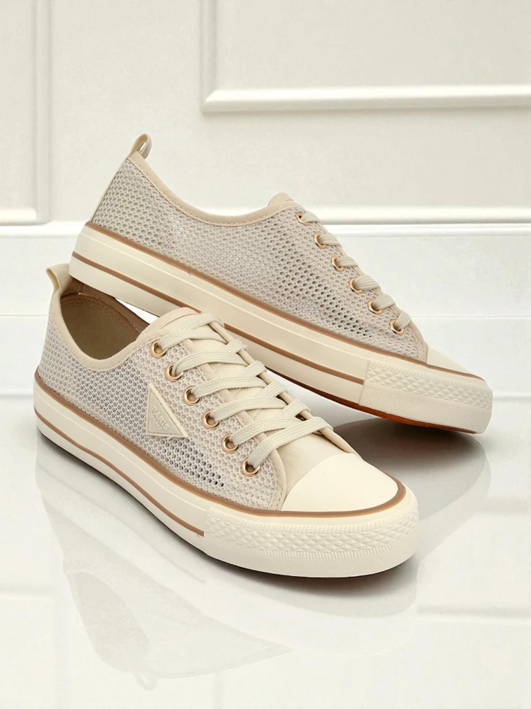 Aurelia Beige - dámské textilní tenisky na ploché podrážce 3 cm