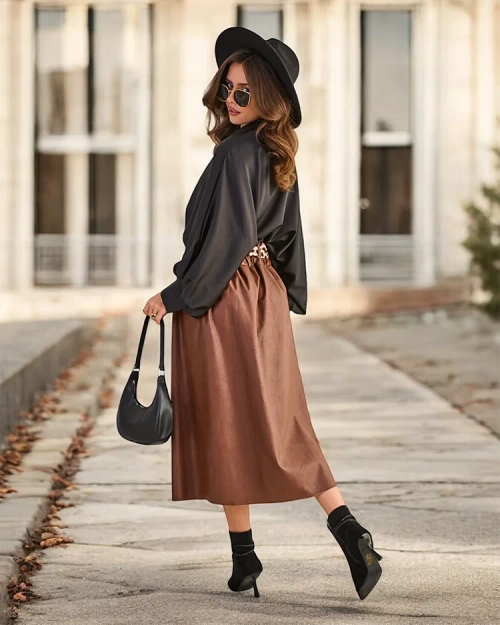 Жіноча спідниця-міді RoyalFashion з еко-шкіри