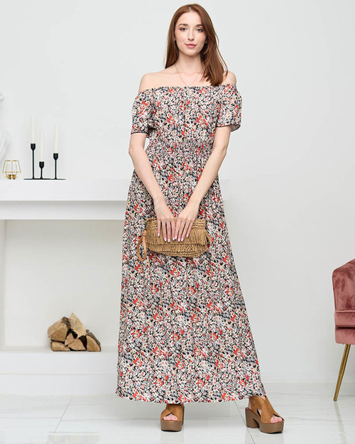 Жіноча чорна сукня максі з малюнком. Одяг