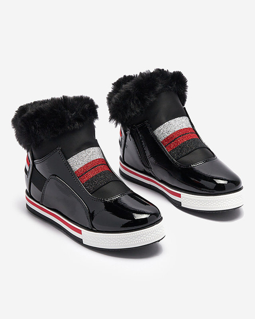 Жіночі спортивні черевики з блискітками та хутром чорного кольору Solp - Взуття