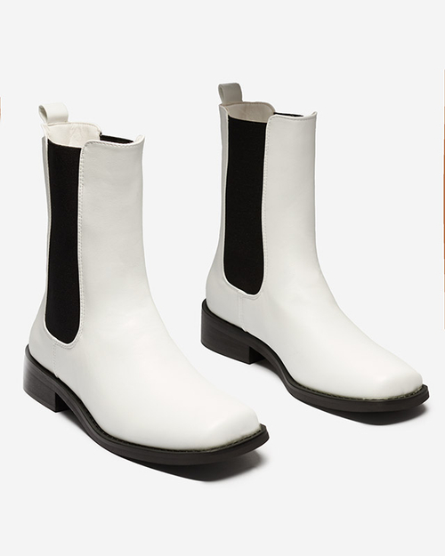 Білі високі чоботи жіночі з квадратним носком Ludiz- Взуття