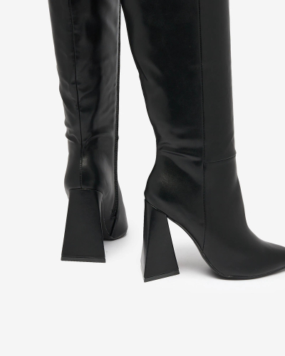 Royalfashion Černé dámské kozačky s trojitým podpatkem Lebrabi