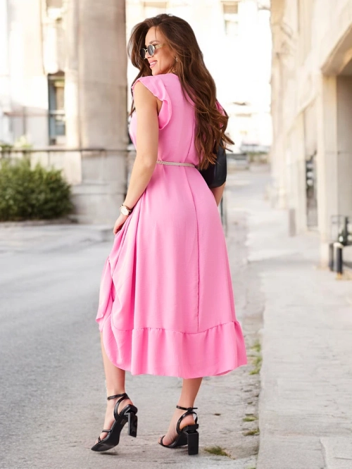 Royalfashion Жіноча міді-сукня з рюшами та короткими рукавами