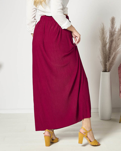 Bordó dámská plisovaná maxi sukně s knoflíky - Oblečení