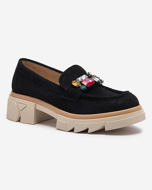 Чорні ажурні жіночі мокасини з декором Bokkso - Взуття