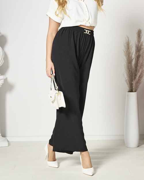 Жіночі широкі штани палаццо чорного кольору - Одяг