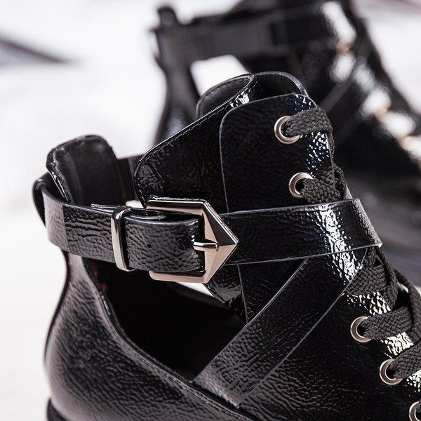 Černé lakované kotníkové boty Ivone - Boty 1