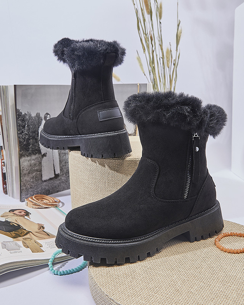 Чоботи жіночі чорні з екозамші з хутром Lertipa- Взуття