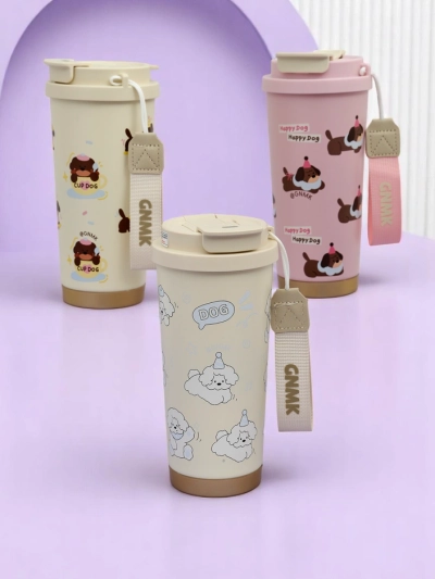 Royalfashion Termo hrnek s košíkem, brčkem a výlevkou Happy Dog