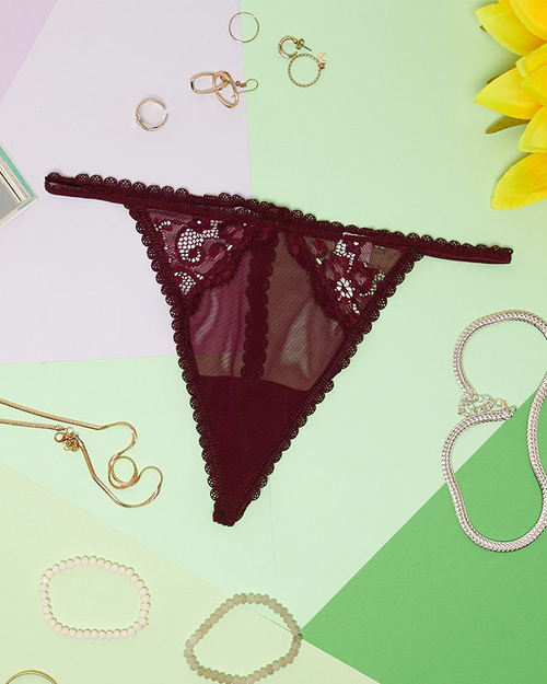 Бордові жіночі мереживні трусики стрінги - Білизна