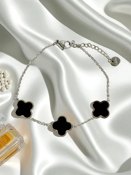 Náramek Callisto Nero z Ušlechtilé Oceli s Květinovým Motivem