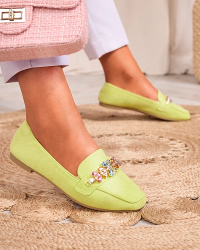 Royalfashion Neonově zelené dámské mokasíny s krystaly Olkeri