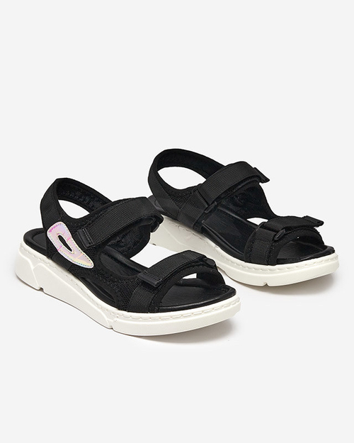 Жіночі чорні тканинні сандалі з голографічною вставкою Lofal-Footwear