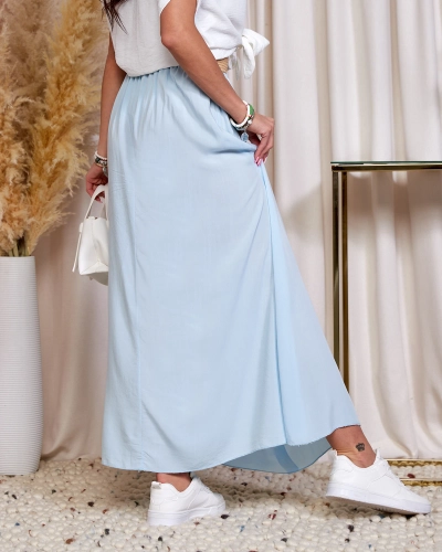 Royalfashion Dámská modrá midi sukně s knoflíky a páskem