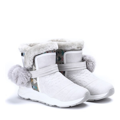 Szare śniegowce z pomponami Thea - Obuwie