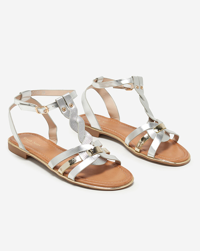 VÝSTUP Stříbrno-zlaté dámské ploché sandály Fatop- Footwear
