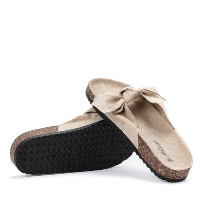 OUTLET Béžové pantofle s mašlí Montiana - Obuv