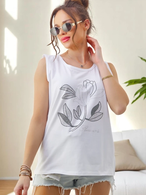 Royalfashion бавовняний жіночий топ з блискітками КВІТИ