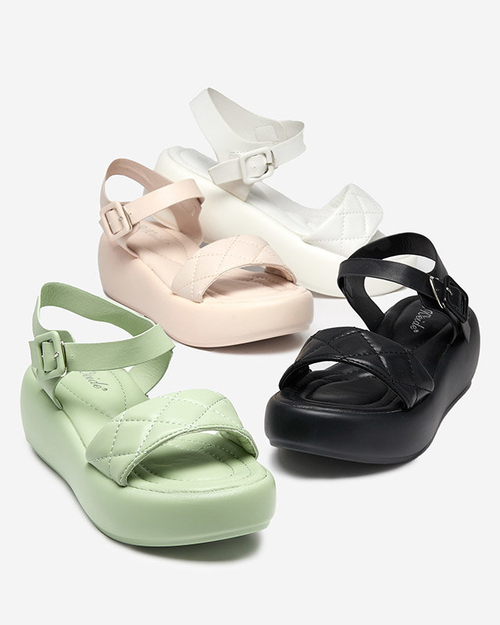 Жіночі стьобані босоніжки з екошкіри на танкетці бежевого кольору Baloui. Взуття