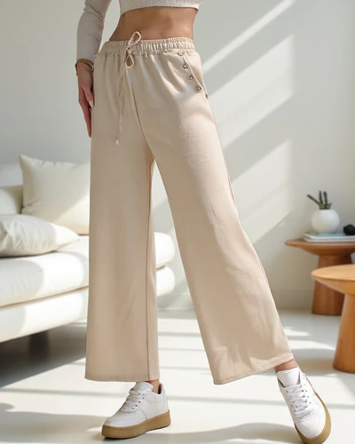 Royalfashion Dámské široké kalhoty s kamínky