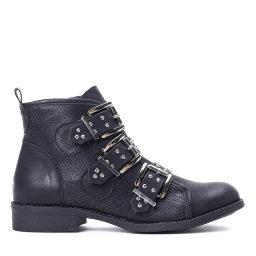 Czarne workery z trzema klamrami Momo - Obuwie