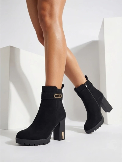 Dámské kotníkové boty eko semišové na sloupku Tovia