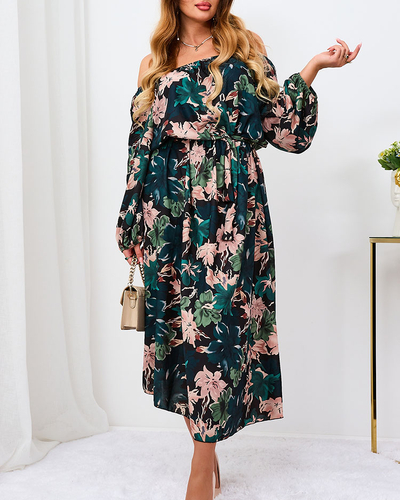 Royalfashion Чорно-зелена квіткова максі-сукня для жінок