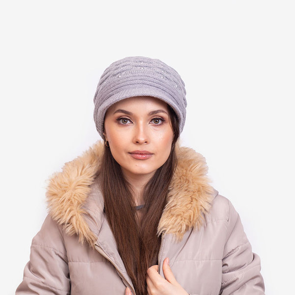 Dámská šedá teplá čepice s perlami - Doplňky